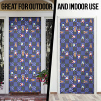 Christmas Patchwork Fake Tuxedo Door Cover Santa and Reindeer Blue Plaid Style - Wonder Print Shop