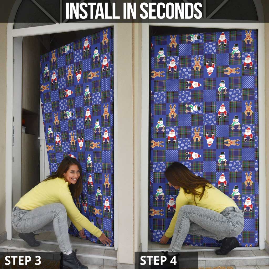 Christmas Patchwork Fake Tuxedo Door Cover Santa and Reindeer Blue Plaid Style - Wonder Print Shop