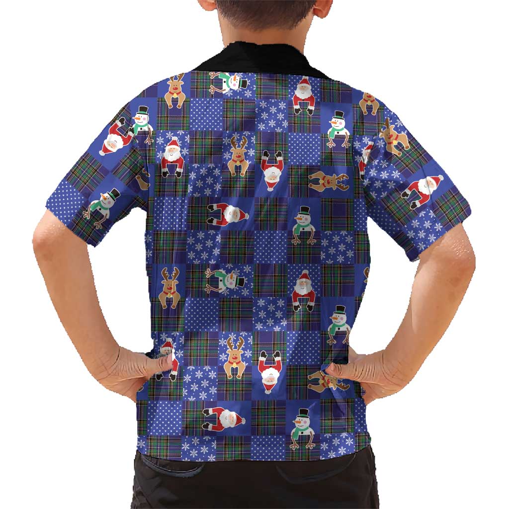 Christmas Patchwork Fake Tuxedo Family Matching Mermaid Dress and Hawaiian Shirt Santa and Reindeer Blue Plaid Style - Wonder Print Shop