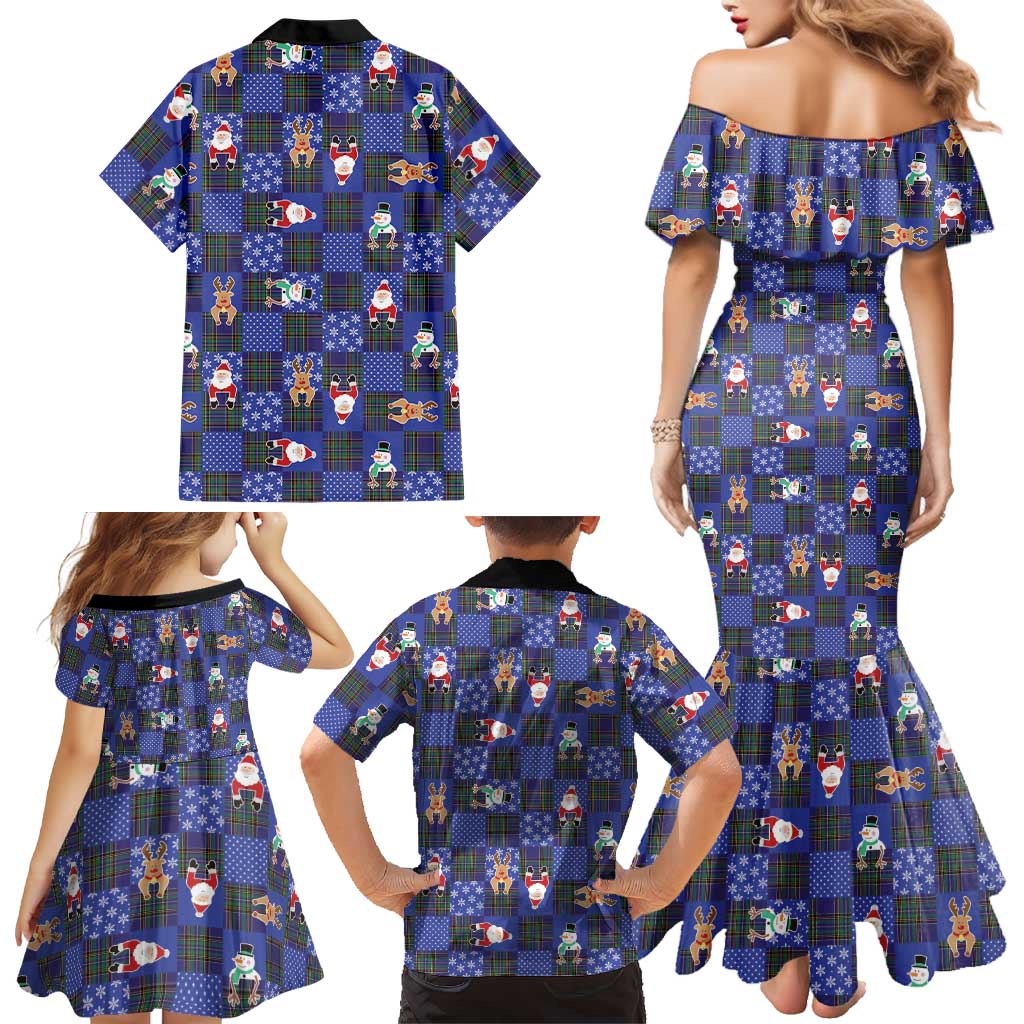 Christmas Patchwork Fake Tuxedo Family Matching Mermaid Dress and Hawaiian Shirt Santa and Reindeer Blue Plaid Style - Wonder Print Shop