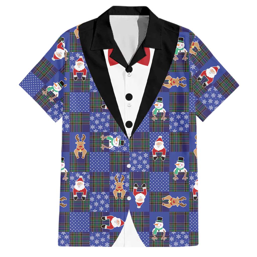 Christmas Patchwork Fake Tuxedo Family Matching Mermaid Dress and Hawaiian Shirt Santa and Reindeer Blue Plaid Style - Wonder Print Shop