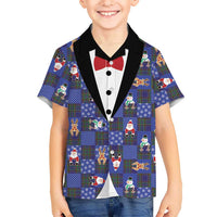 Christmas Patchwork Fake Tuxedo Family Matching Mermaid Dress and Hawaiian Shirt Santa and Reindeer Blue Plaid Style - Wonder Print Shop
