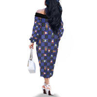 Christmas Patchwork Fake Tuxedo Family Matching Off The Shoulder Long Sleeve Dress and Hawaiian Shirt Santa and Reindeer Blue Plaid Style - Wonder Print Shop