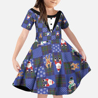 Christmas Patchwork Fake Tuxedo Family Matching Off Shoulder Maxi Dress and Hawaiian Shirt Santa and Reindeer Blue Plaid Style - Wonder Print Shop