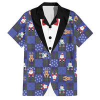 Christmas Patchwork Fake Tuxedo Family Matching Off Shoulder Maxi Dress and Hawaiian Shirt Santa and Reindeer Blue Plaid Style - Wonder Print Shop
