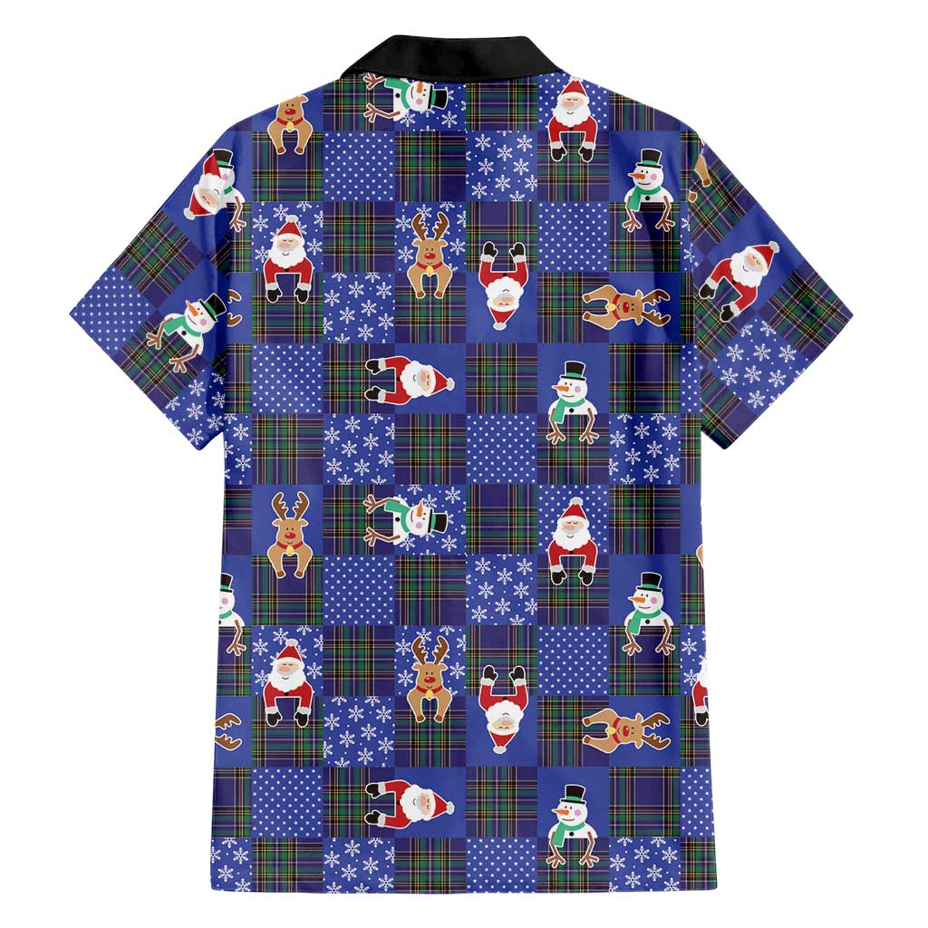 Christmas Patchwork Fake Tuxedo Family Matching Off Shoulder Maxi Dress and Hawaiian Shirt Santa and Reindeer Blue Plaid Style - Wonder Print Shop