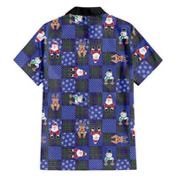 Christmas Patchwork Fake Tuxedo Family Matching Off Shoulder Maxi Dress and Hawaiian Shirt Santa and Reindeer Blue Plaid Style - Wonder Print Shop