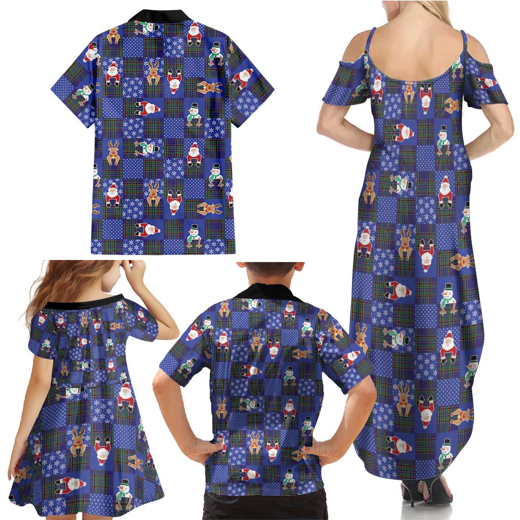 Christmas Patchwork Fake Tuxedo Family Matching Summer Maxi Dress and Hawaiian Shirt Santa and Reindeer Blue Plaid Style - Wonder Print Shop