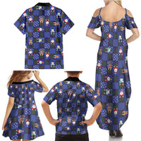 Christmas Patchwork Fake Tuxedo Family Matching Summer Maxi Dress and Hawaiian Shirt Santa and Reindeer Blue Plaid Style - Wonder Print Shop