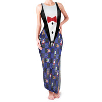 Christmas Patchwork Fake Tuxedo Family Matching Tank Maxi Dress and Hawaiian Shirt Santa and Reindeer Blue Plaid Style - Wonder Print Shop