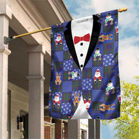 Christmas Patchwork Fake Tuxedo Garden Flag Santa and Reindeer Blue Plaid Style - Wonder Print Shop