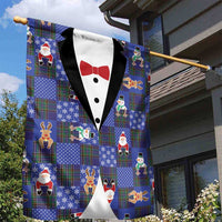 Christmas Patchwork Fake Tuxedo Garden Flag Santa and Reindeer Blue Plaid Style - Wonder Print Shop