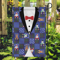 Christmas Patchwork Fake Tuxedo Garden Flag Santa and Reindeer Blue Plaid Style - Wonder Print Shop