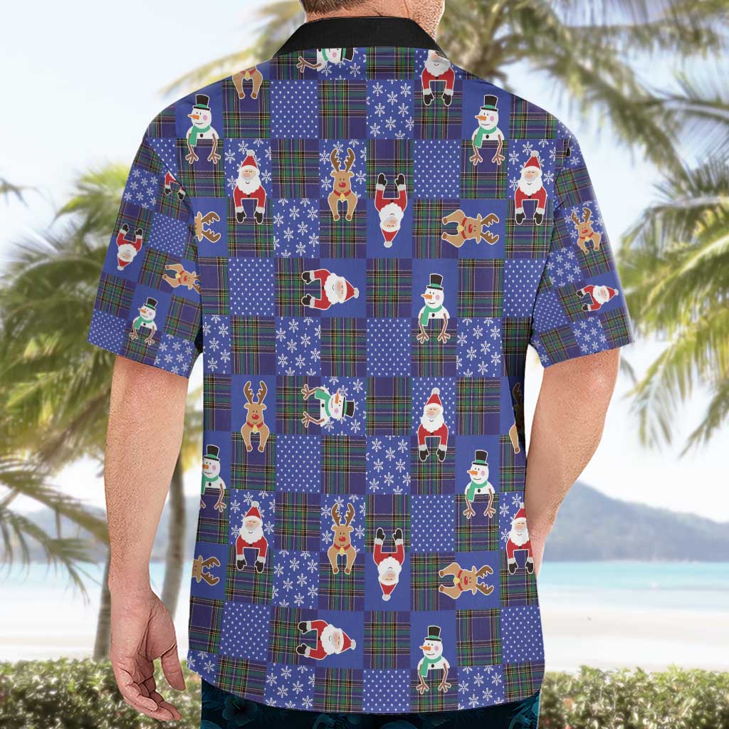 Christmas Patchwork Fake Tuxedo Hawaiian Shirt Santa and Reindeer Blue Plaid Style - Wonder Print Shop