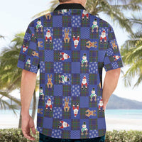 Christmas Patchwork Fake Tuxedo Hawaiian Shirt Santa and Reindeer Blue Plaid Style - Wonder Print Shop