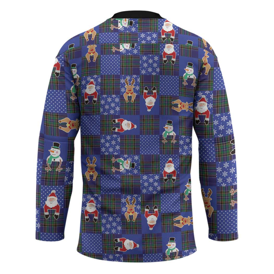 Christmas Patchwork Fake Tuxedo Hockey Jersey Santa and Reindeer Blue Plaid Style - Wonder Print Shop