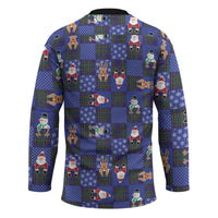 Christmas Patchwork Fake Tuxedo Hockey Jersey Santa and Reindeer Blue Plaid Style - Wonder Print Shop