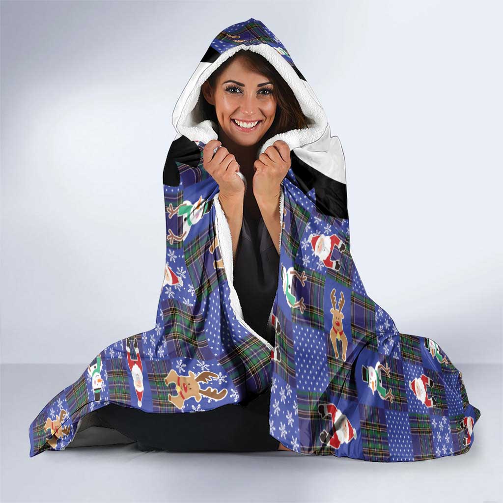 Christmas Patchwork Fake Tuxedo Hooded Blanket Santa and Reindeer Blue Plaid Style - Wonder Print Shop