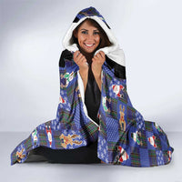Christmas Patchwork Fake Tuxedo Hooded Blanket Santa and Reindeer Blue Plaid Style - Wonder Print Shop