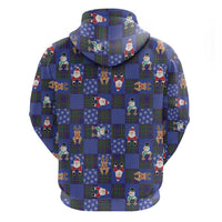Christmas Patchwork Fake Tuxedo Hoodie Santa and Reindeer Blue Plaid Style - Wonder Print Shop