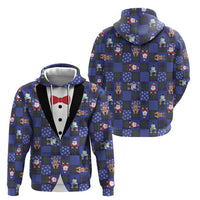 Christmas Patchwork Fake Tuxedo Hoodie Santa and Reindeer Blue Plaid Style - Wonder Print Shop