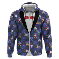 Christmas Patchwork Fake Tuxedo Hoodie Santa and Reindeer Blue Plaid Style - Wonder Print Shop