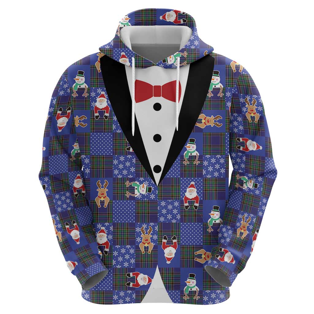 Christmas Patchwork Fake Tuxedo Hoodie Santa and Reindeer Blue Plaid Style - Wonder Print Shop