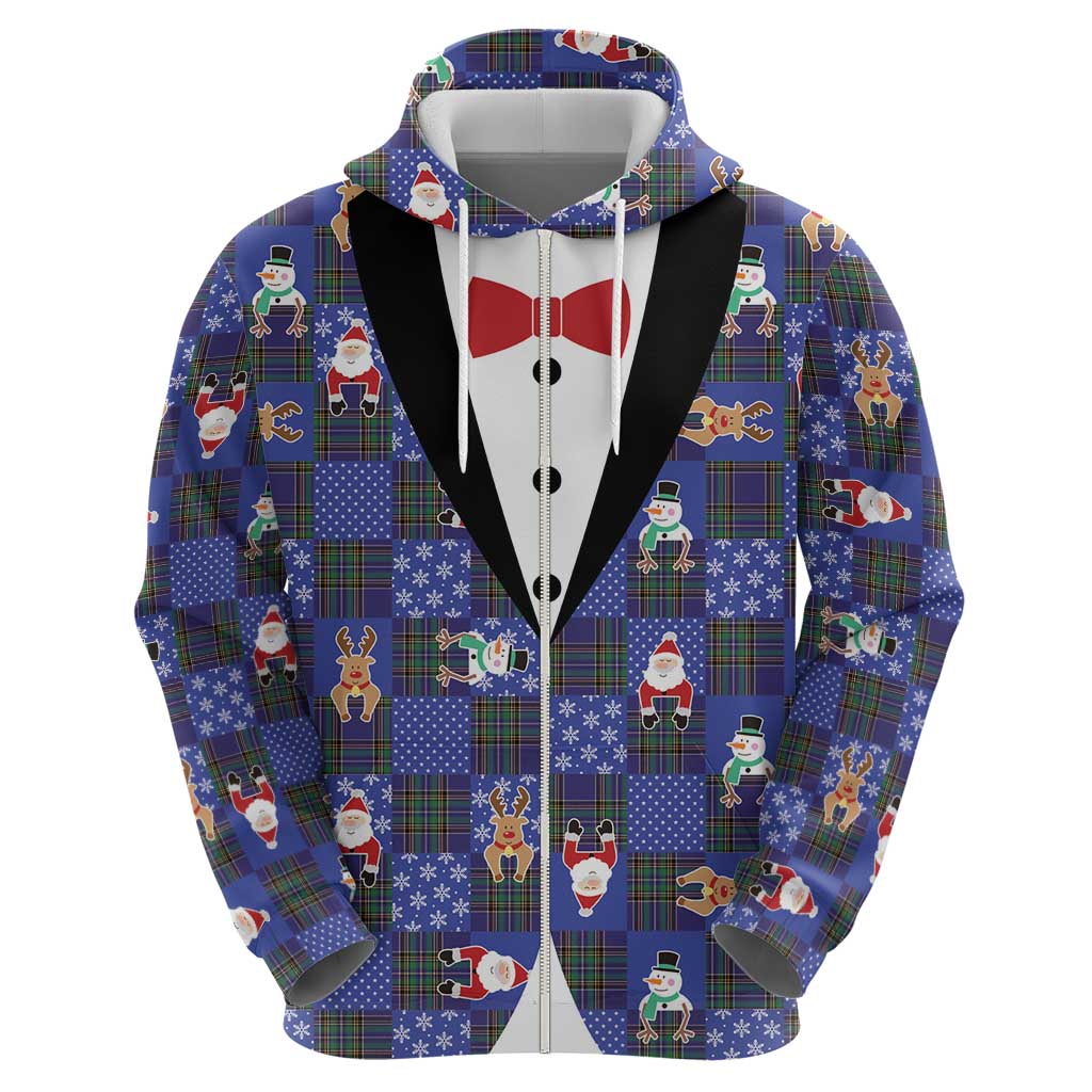 Christmas Patchwork Fake Tuxedo Hoodie Santa and Reindeer Blue Plaid Style - Wonder Print Shop