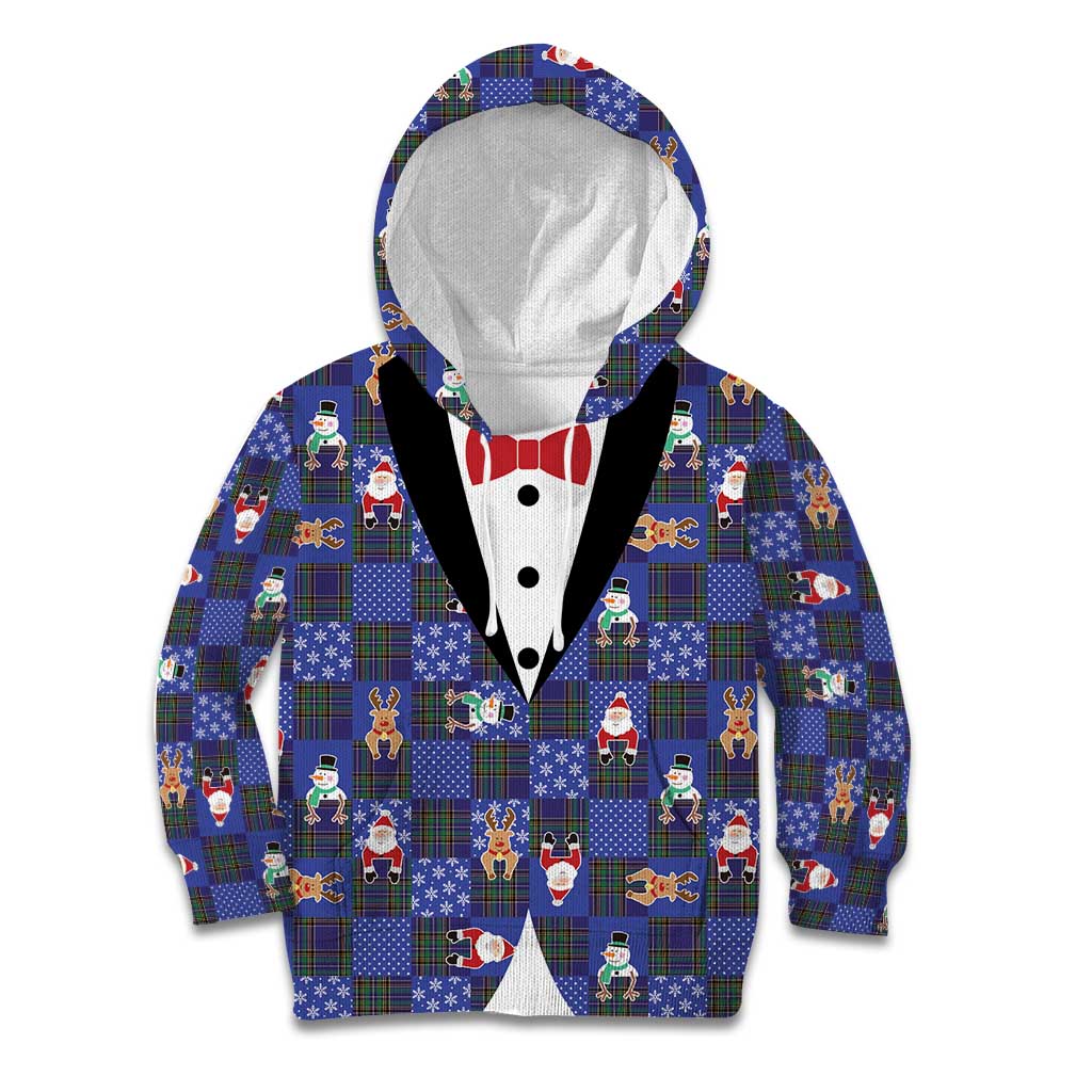 Christmas Patchwork Fake Tuxedo Kid Hoodie Santa and Reindeer Blue Plaid Style - Wonder Print Shop
