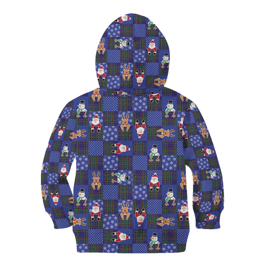 Christmas Patchwork Fake Tuxedo Kid Hoodie Santa and Reindeer Blue Plaid Style - Wonder Print Shop