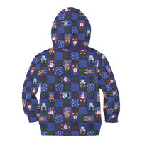 Christmas Patchwork Fake Tuxedo Kid Hoodie Santa and Reindeer Blue Plaid Style - Wonder Print Shop