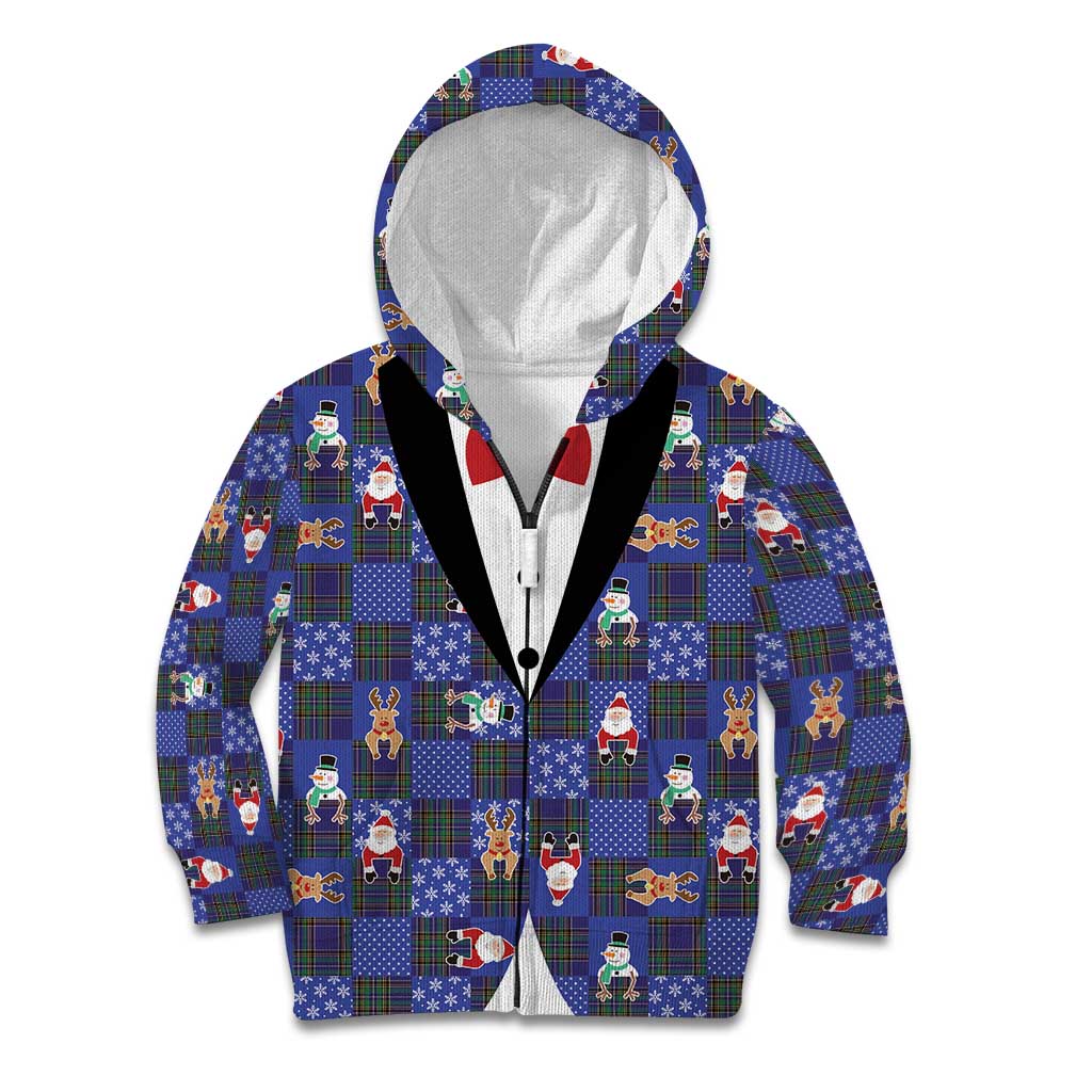 Christmas Patchwork Fake Tuxedo Kid Hoodie Santa and Reindeer Blue Plaid Style - Wonder Print Shop