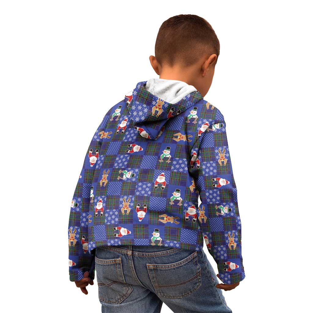 Christmas Patchwork Fake Tuxedo Kid Hoodie Santa and Reindeer Blue Plaid Style - Wonder Print Shop