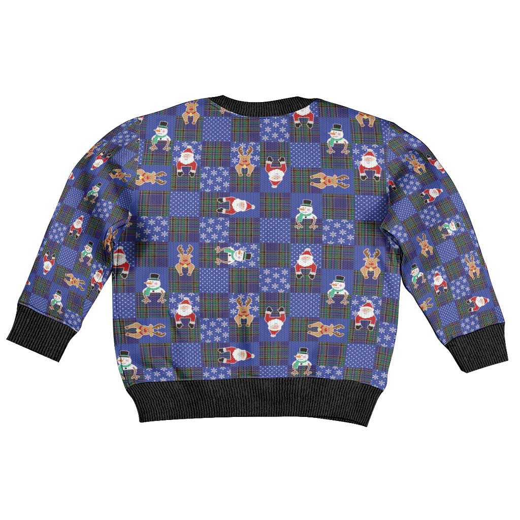 Christmas Patchwork Fake Tuxedo Kid Ugly Christmas Sweater Santa and Reindeer Blue Plaid Style - Wonder Print Shop