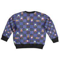 Christmas Patchwork Fake Tuxedo Kid Ugly Christmas Sweater Santa and Reindeer Blue Plaid Style - Wonder Print Shop