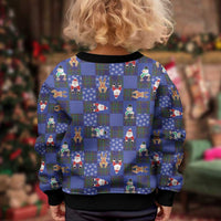 Christmas Patchwork Fake Tuxedo Kid Ugly Christmas Sweater Santa and Reindeer Blue Plaid Style - Wonder Print Shop