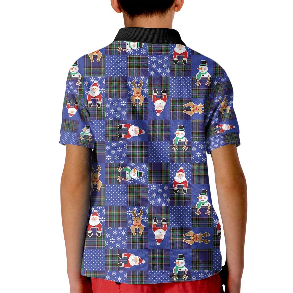 Christmas Patchwork Fake Tuxedo Kid Polo Shirt Santa and Reindeer Blue Plaid Style - Wonder Print Shop