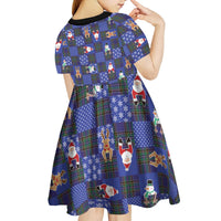 Christmas Patchwork Fake Tuxedo Kid Short Sleeve Dress Santa and Reindeer Blue Plaid Style - Wonder Print Shop