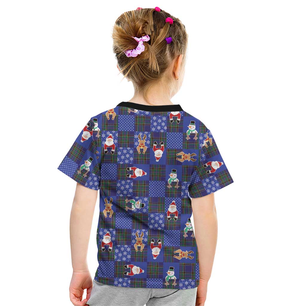 Christmas Patchwork Fake Tuxedo Kid T Shirt Santa and Reindeer Blue Plaid Style - Wonder Print Shop