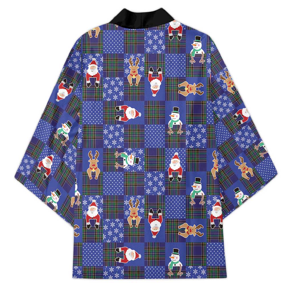 Christmas Patchwork Fake Tuxedo Kimono Santa and Reindeer Blue Plaid Style - Wonder Print Shop