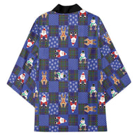 Christmas Patchwork Fake Tuxedo Kimono Santa and Reindeer Blue Plaid Style - Wonder Print Shop