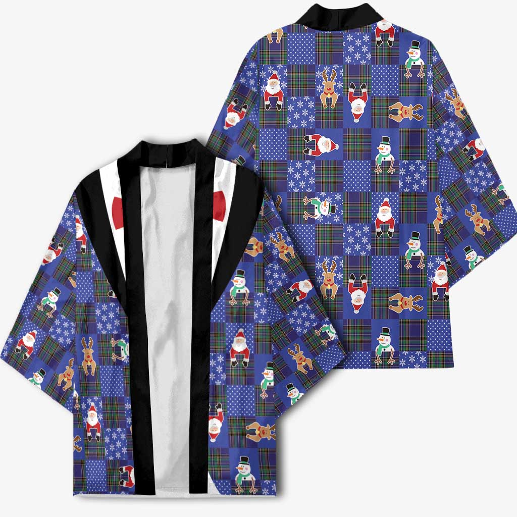 Christmas Patchwork Fake Tuxedo Kimono Santa and Reindeer Blue Plaid Style - Wonder Print Shop