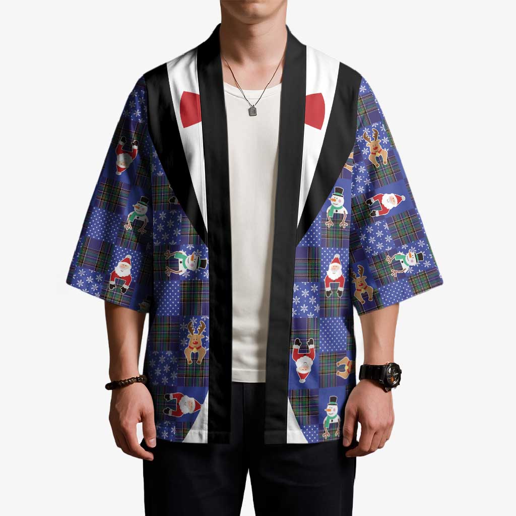 Christmas Patchwork Fake Tuxedo Kimono Santa and Reindeer Blue Plaid Style - Wonder Print Shop