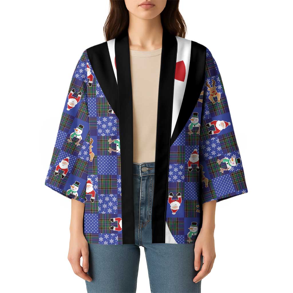 Christmas Patchwork Fake Tuxedo Kimono Santa and Reindeer Blue Plaid Style - Wonder Print Shop