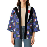 Christmas Patchwork Fake Tuxedo Kimono Santa and Reindeer Blue Plaid Style - Wonder Print Shop