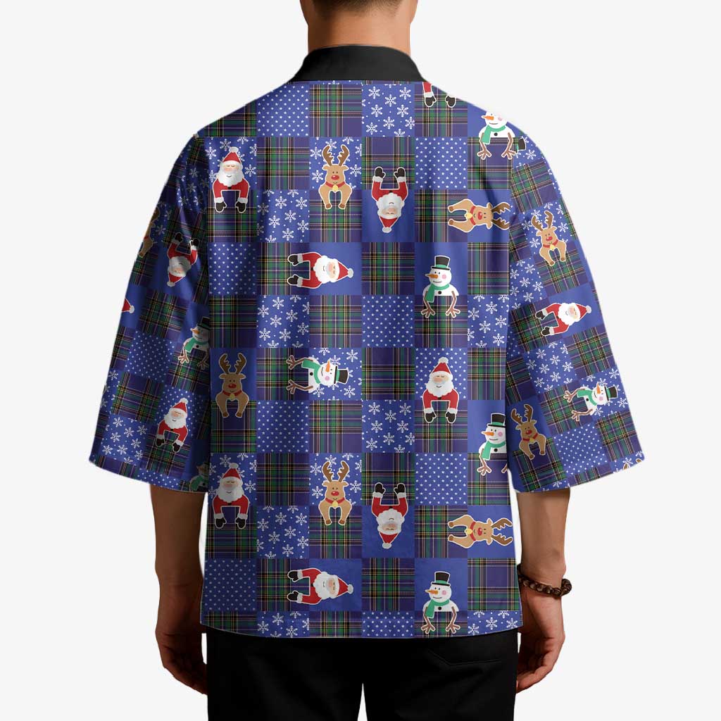 Christmas Patchwork Fake Tuxedo Kimono Santa and Reindeer Blue Plaid Style - Wonder Print Shop