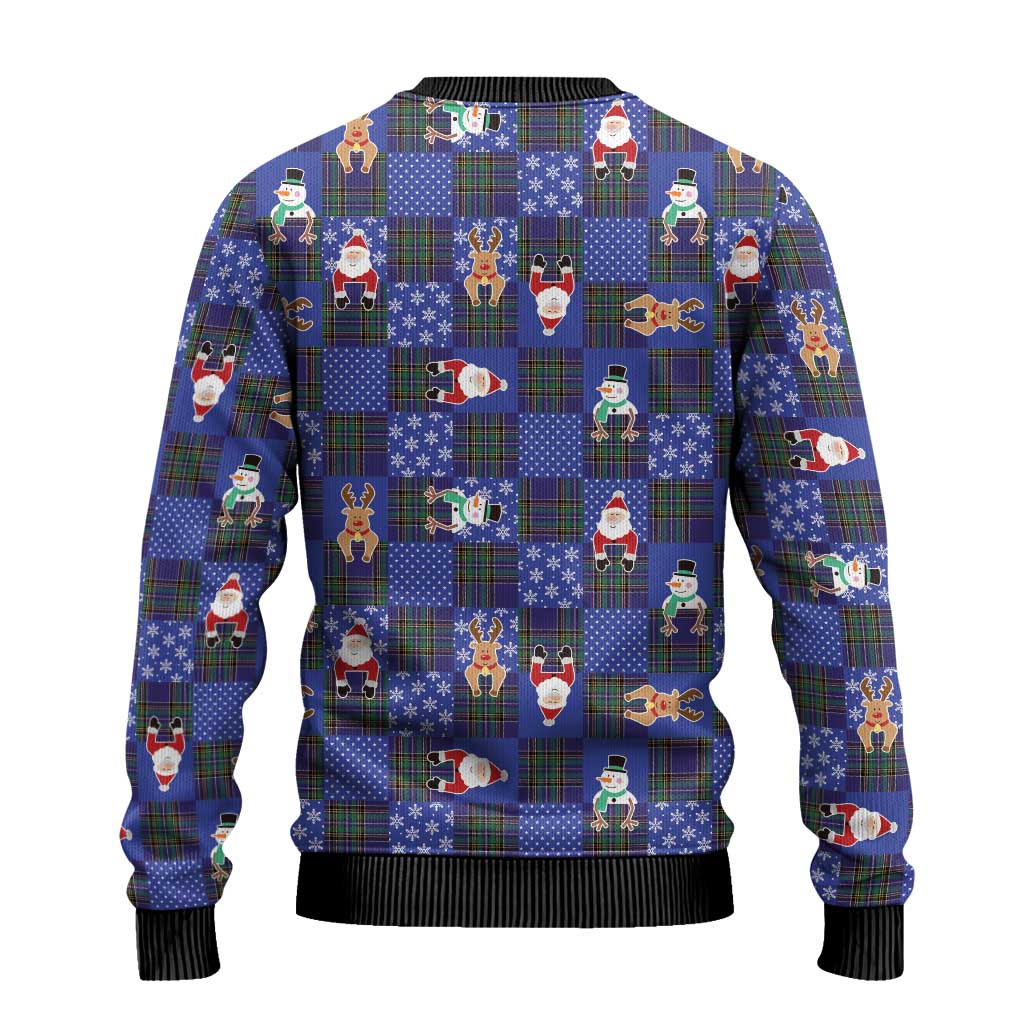 Christmas Patchwork Fake Tuxedo Ugly Christmas Sweater Santa and Reindeer Blue Plaid Style - Wonder Print Shop