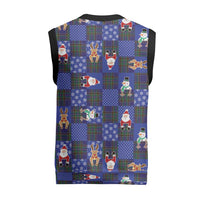 Christmas Patchwork Fake Tuxedo Christmas Knitted V-Neck Vest Santa and Reindeer Blue Plaid Style - Wonder Print Shop