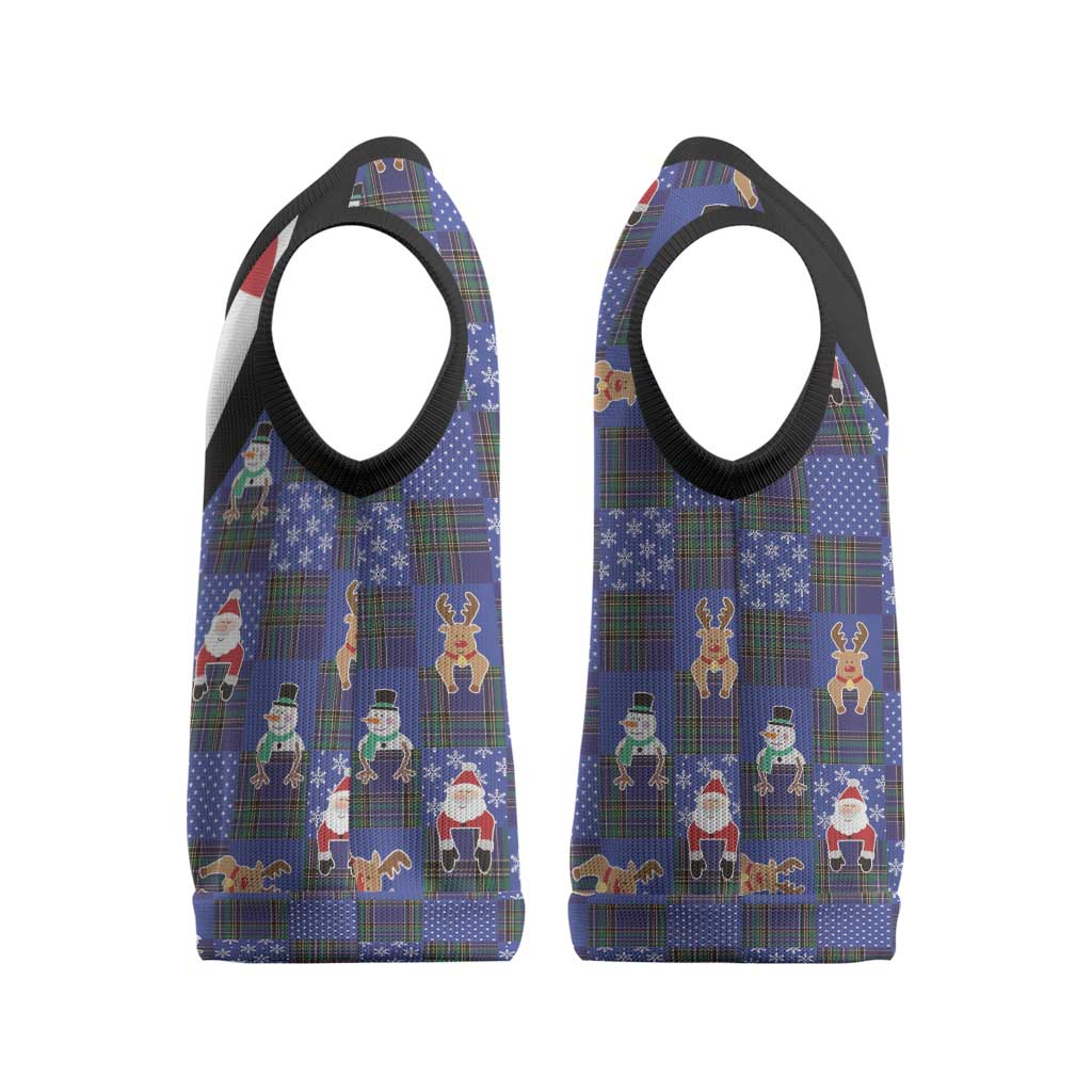 Christmas Patchwork Fake Tuxedo Christmas Knitted V-Neck Vest Santa and Reindeer Blue Plaid Style - Wonder Print Shop