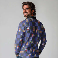 Christmas Patchwork Fake Tuxedo Long Sleeve Polo Shirt Santa and Reindeer Blue Plaid Style - Wonder Print Shop